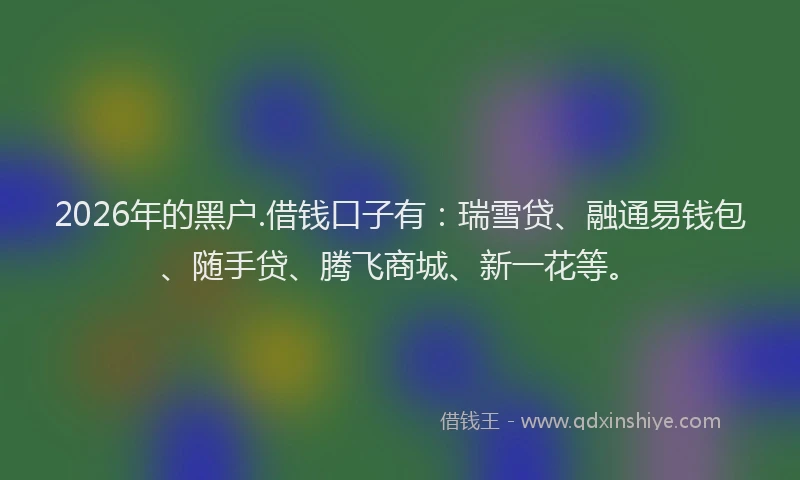 2026年的黑户.借钱口子有：瑞雪贷、融通易钱包、随手贷、腾飞商城、新一花等。