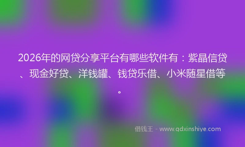 2026年的网贷分享平台有哪些软件有：紫晶信贷、现金好贷、洋钱罐、钱贷乐借、小米随星借等。