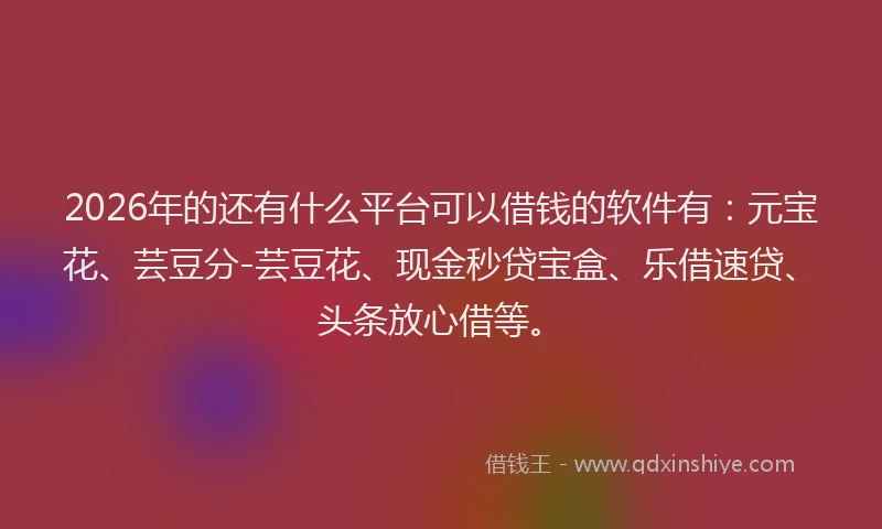 2026年的还有什么平台可以借钱的软件有：元宝花、芸豆分-芸豆花、现金秒贷宝盒、乐借速贷、头条放心借等。