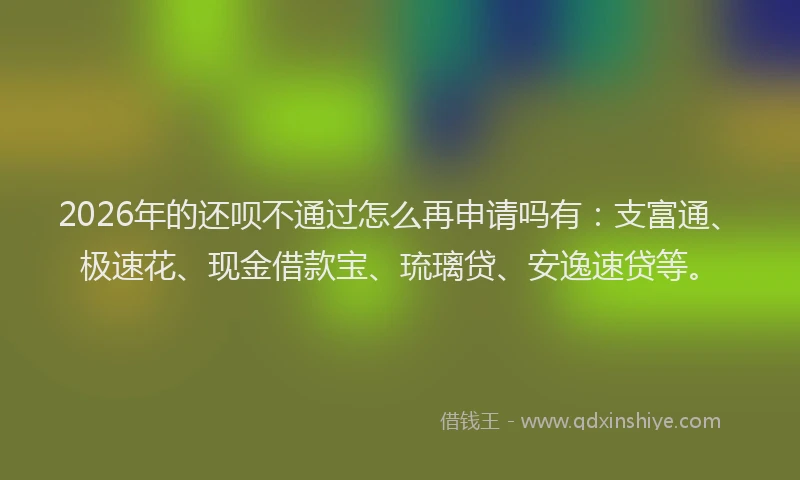 2026年的还呗不通过怎么再申请吗有：支富通、极速花、现金借款宝、琉璃贷、安逸速贷等。