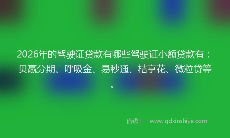 2026年的驾驶证贷款有哪些驾驶证小额贷款有：贝赢分期、呼吸金、易秒通、桔享花、微粒贷等。