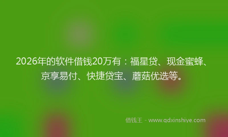 2026年的软件借钱20万有:福星贷、现金蜜蜂、京享易付、快捷贷宝、蘑菇优选等。
