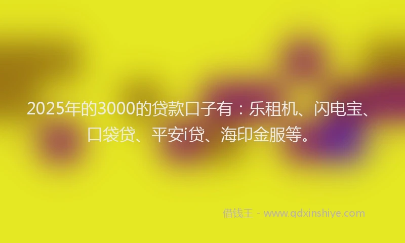 2025年的3000的贷款口子有：乐租机、闪电宝、口袋贷、平安i贷、海印金服等。