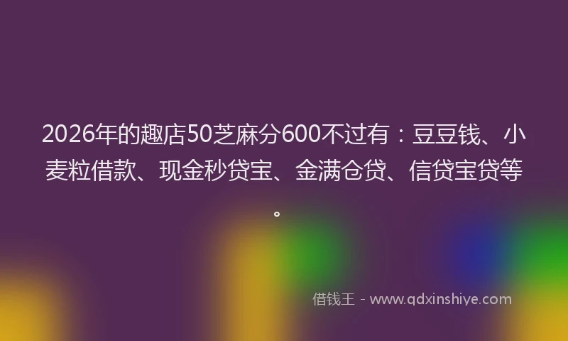 2026年的趣店50芝麻分600不过有：豆豆钱、小麦粒借款、现金秒贷宝、金满仓贷、信贷宝贷等。