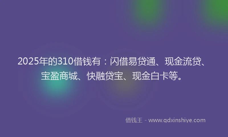 2025年的310借钱有：闪借易贷通、现金流贷、宝盈商城、快融贷宝、现金白卡等。