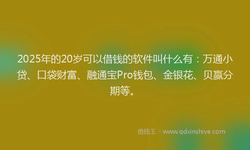 2025年的20岁可以借钱的软件叫什么有：万通小贷、口袋财富、融通宝Pro钱包、金银花、贝赢分期等。