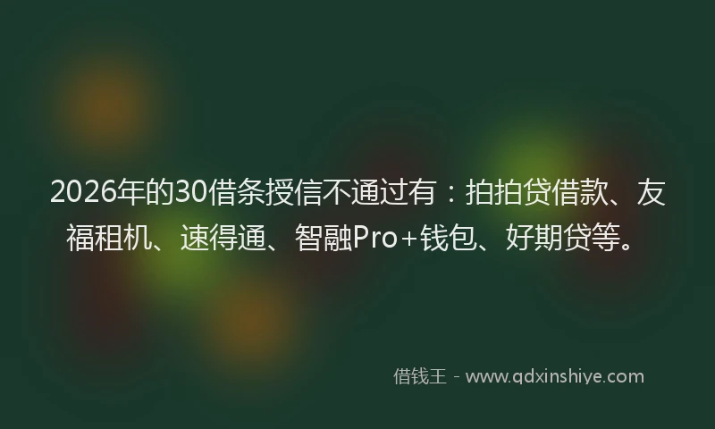 2026年的30借条授信不通过有：拍拍贷借款、友福租机、速得通、智融Pro+钱包、好期贷等。