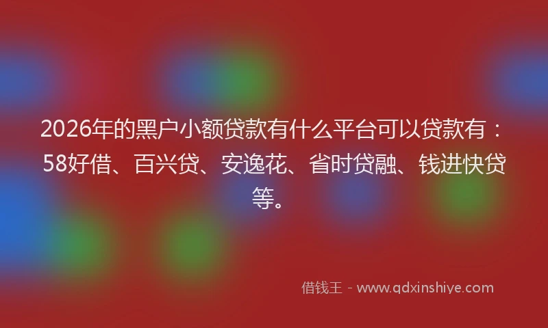 2026年的黑户小额贷款有什么平台可以贷款有:58好借、百兴贷、安逸花、省时贷融、钱进快贷等。