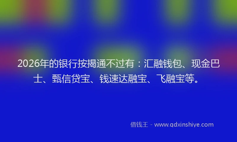 2026年的银行按揭通不过有：汇融钱包、现金巴士、甄信贷宝、钱速达融宝、飞融宝等。