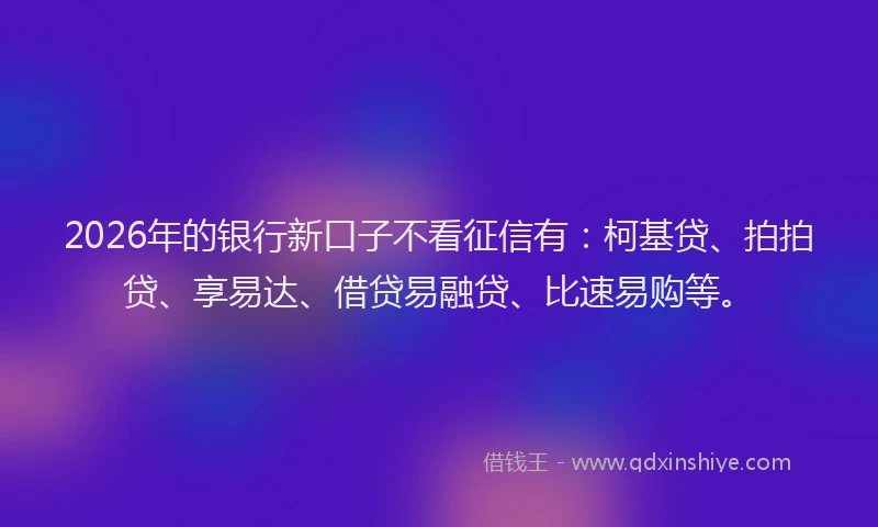 2026年的银行新口子不看征信有：柯基贷、拍拍贷、享易达、借贷易融贷、比速易购等。