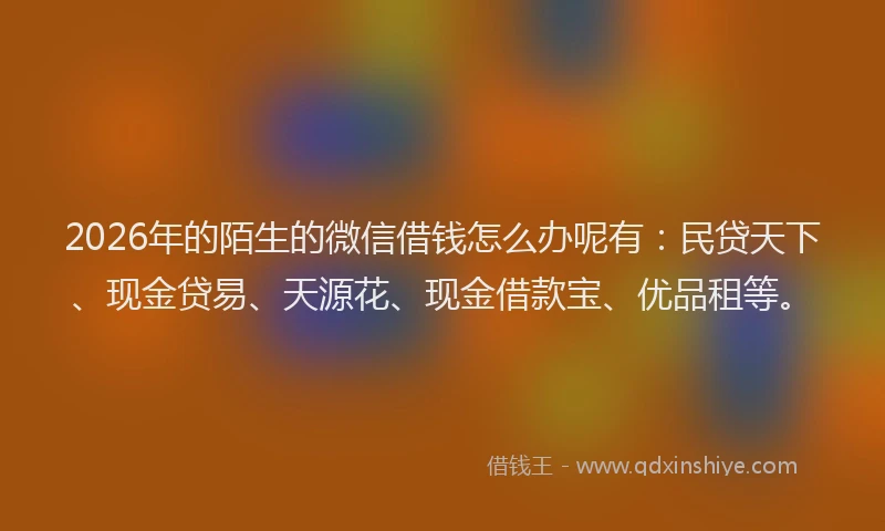 2026年的陌生的微信借钱怎么办呢有：民贷天下、现金贷易、天源花、现金借款宝、优品租等。