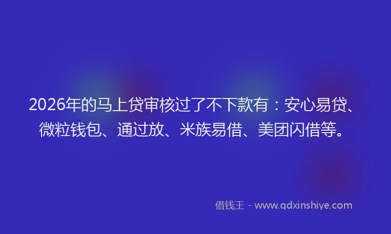 2026年的马上贷审核过了不下款有：安心易贷、微粒钱包、通过放、米族易借、美团闪借等。