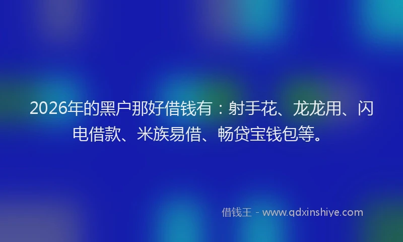 2026年的黑户那好借钱有：射手花、龙龙用、闪电借款、米族易借、畅贷宝钱包等。