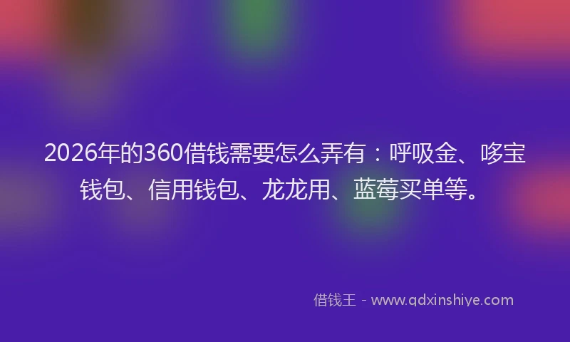 2026年的360借钱需要怎么弄有：呼吸金、哆宝钱包、信用钱包、龙龙用、蓝莓买单等。