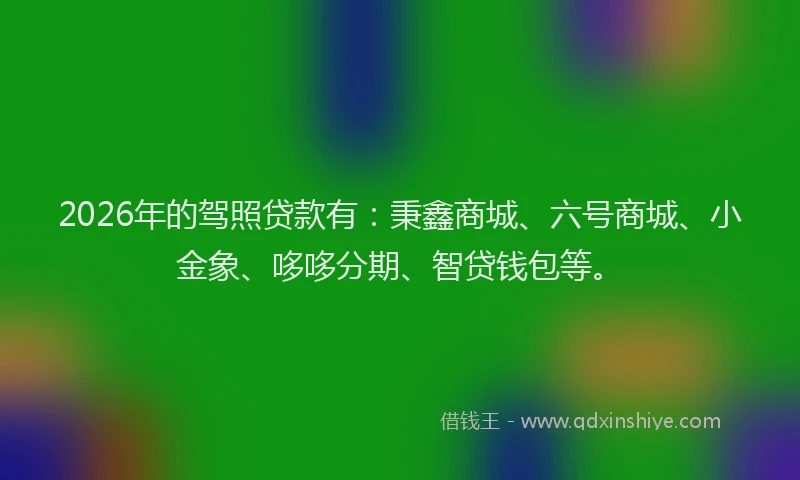 2026年的驾照贷款有：秉鑫商城、六号商城、小金象、哆哆分期、智贷钱包等。