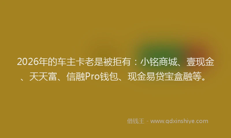 2026年的车主卡老是被拒有：小铭商城、壹现金、天天富、信融Pro钱包、现金易贷宝盒融等。