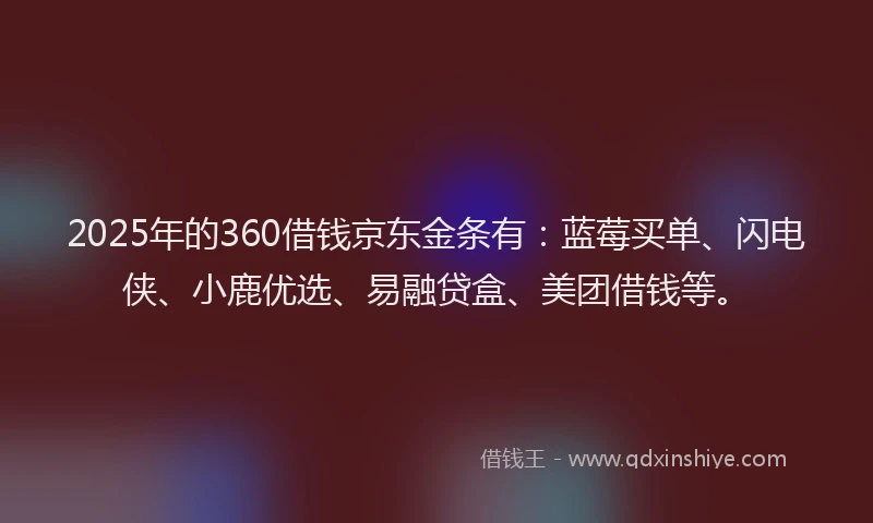 2025年的360借钱京东金条有：蓝莓买单、闪电侠、小鹿优选、易融贷盒、美团借钱等。
