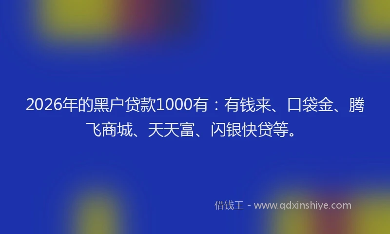 2026年的黑户贷款1000有：有钱来、口袋金、腾飞商城、天天富、闪银快贷等。