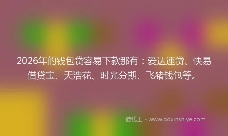2026年的钱包贷容易下款那有:爱达速贷、快易借贷宝、天浩花、时光分期、飞猪钱包等。