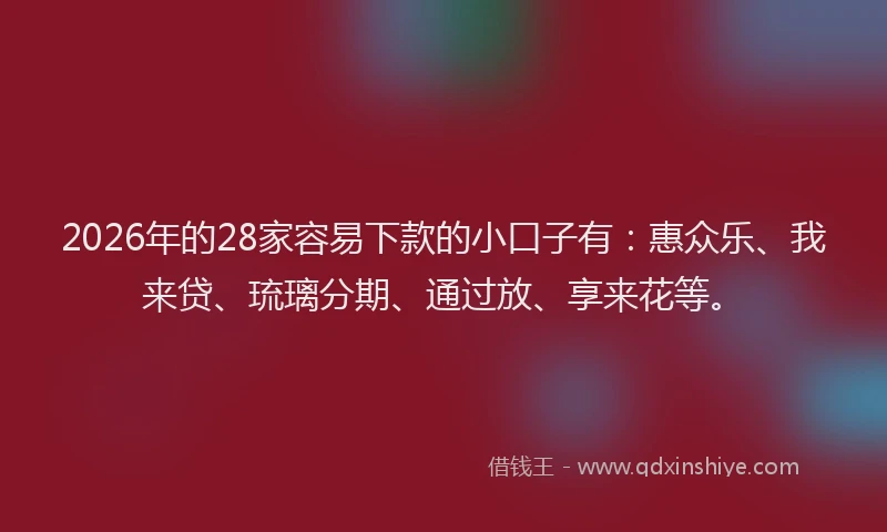 2026年的28家容易下款的小口子有：惠众乐、我来贷、琉璃分期、通过放、享来花等。