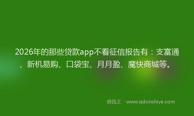 2026年的那些贷款app不看征信报告有:支富通、新机易购、口袋宝、月月盈、魔快商城等。