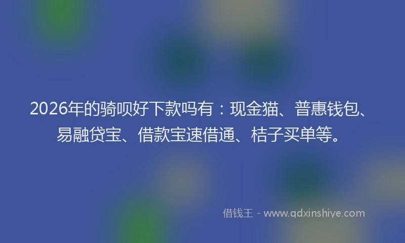 2026年的骑呗好下款吗有：现金猫、普惠钱包、易融贷宝、借款宝速借通、桔子买单等。