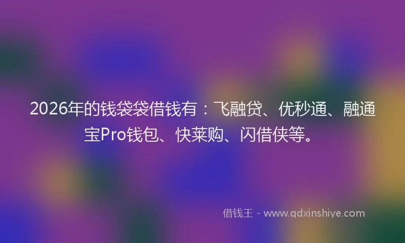 2026年的钱袋袋借钱有：飞融贷、优秒通、融通宝Pro钱包、快莱购、闪借侠等。