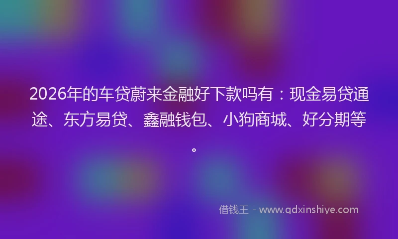 2026年的车贷蔚来金融好下款吗有：现金易贷通途、东方易贷、鑫融钱包、小狗商城、好分期等。