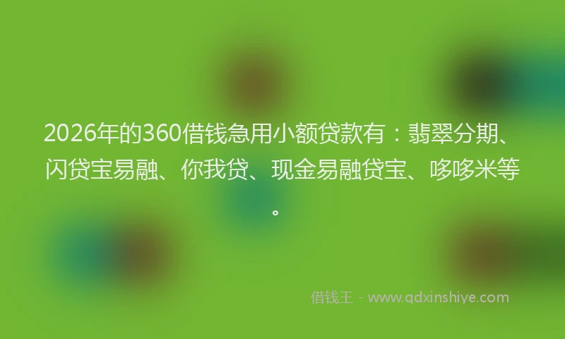 2026年的360借钱急用小额贷款有：翡翠分期、闪贷宝易融、你我贷、现金易融贷宝、哆哆米等。