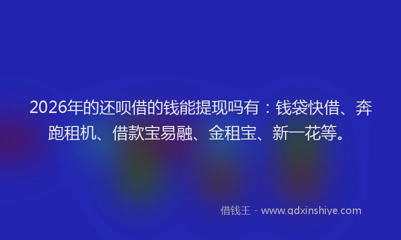 2026年的还呗借的钱能提现吗有：钱袋快借、奔跑租机、借款宝易融、金租宝、新一花等。