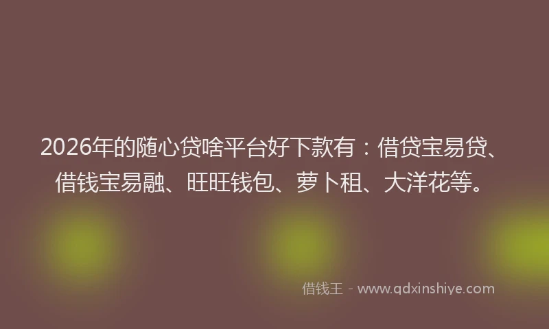 2026年的随心贷啥平台好下款有:借贷宝易贷、借钱宝易融、旺旺钱包、萝卜租、大洋花等。