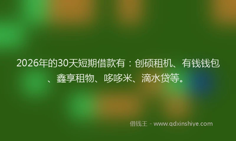 2026年的30天短期借款有：创硕租机、有钱钱包、鑫享租物、哆哆米、滴水贷等。