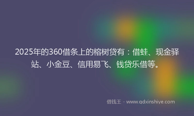2025年的360借条上的榕树贷有：借蛙、现金驿站、小金豆、信用易飞、钱贷乐借等。