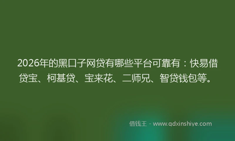 2026年的黑口子网贷有哪些平台可靠有：快易借贷宝、柯基贷、宝来花、二师兄、智贷钱包等。