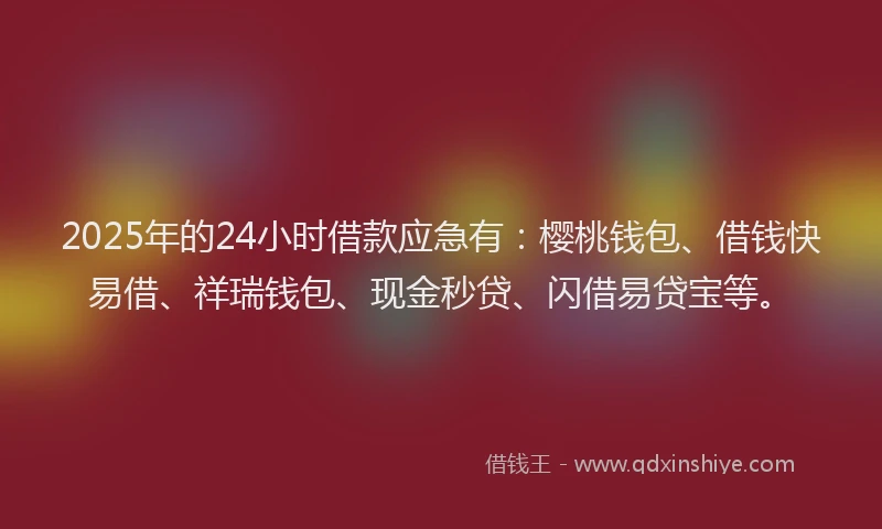 2025年的24小时借款应急有：樱桃钱包、借钱快易借、祥瑞钱包、现金秒贷、闪借易贷宝等。