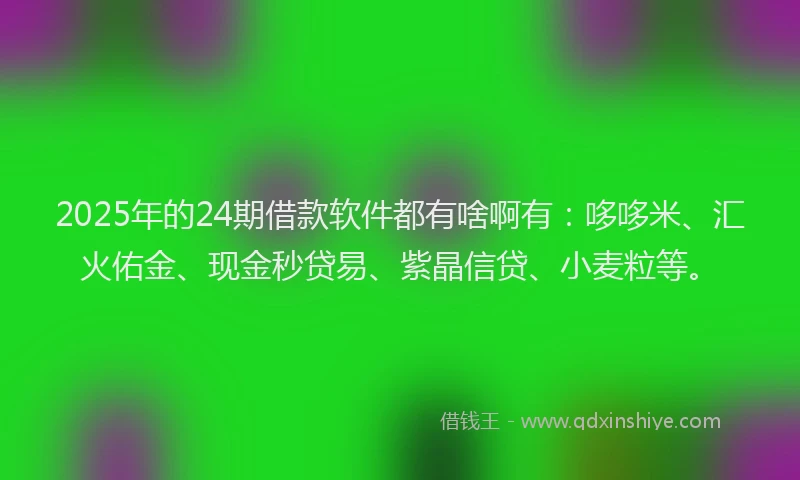 2025年的24期借款软件都有啥啊有：哆哆米、汇火佑金、现金秒贷易、紫晶信贷、小麦粒等。