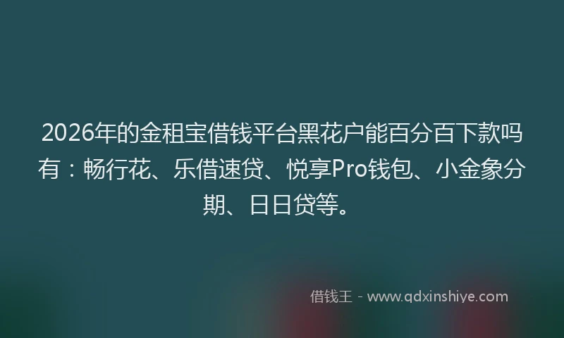 2026年的金租宝借钱平台黑花户能百分百下款吗有：畅行花、乐借速贷、悦享Pro钱包、小金象分期、日日贷等。