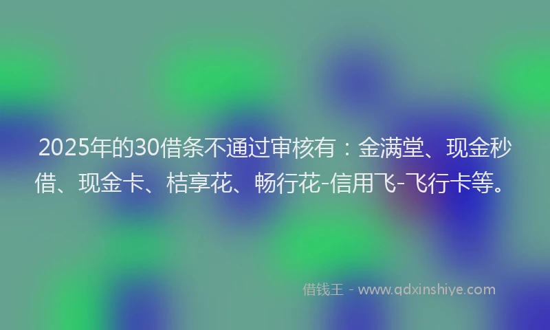 2025年的30借条不通过审核有：金满堂、现金秒借、现金卡、桔享花、畅行花-信用飞-飞行卡等。