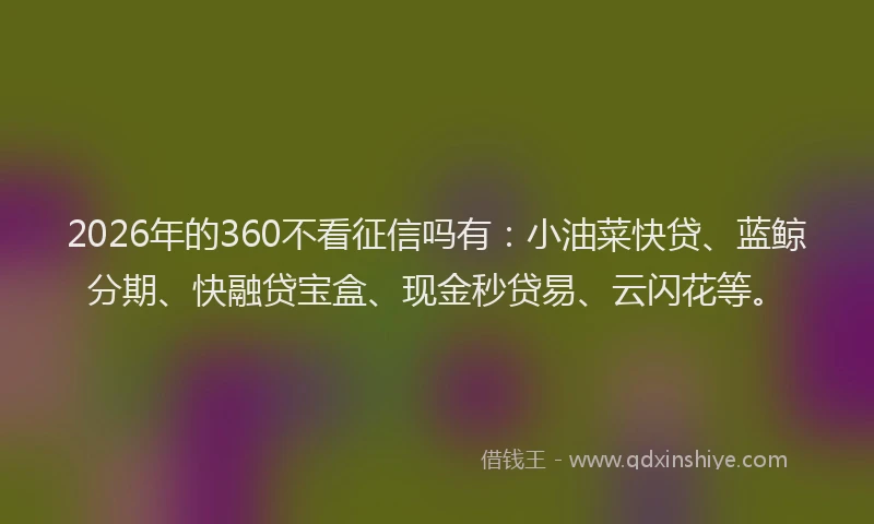 2026年的360不看征信吗有：小油菜快贷、蓝鲸分期、快融贷宝盒、现金秒贷易、云闪花等。