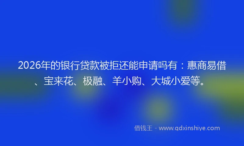 2026年的银行贷款被拒还能申请吗有：惠商易借、宝来花、极融、羊小购、大城小爱等。