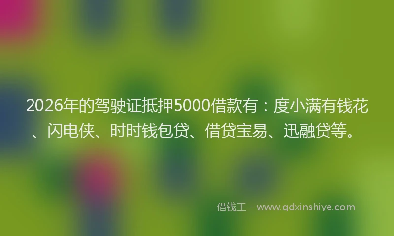 2026年的驾驶证抵押5000借款有：度小满有钱花、闪电侠、时时钱包贷、借贷宝易、迅融贷等。