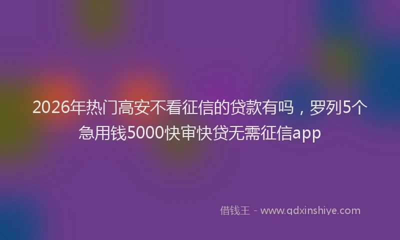 2026年热门高安不看征信的贷款有吗，罗列5个急用钱5000快审快贷无需征信app