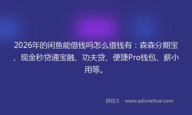 2026年的闲鱼能借钱吗怎么借钱有：森森分期宝、现金秒贷通宝融、功夫贷、便捷Pro钱包、薪小用等。