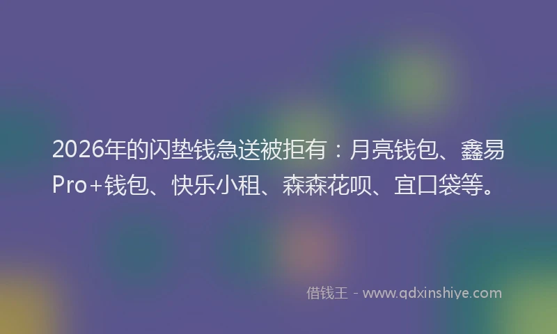 2026年的闪垫钱急送被拒有:月亮钱包、鑫易Pro+钱包、快乐小租、森森花呗、宜口袋等。
