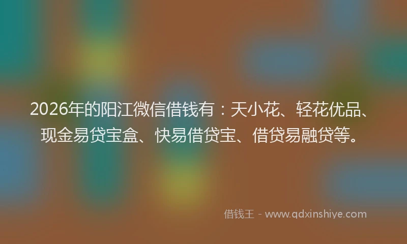 2026年的阳江微信借钱有：天小花、轻花优品、现金易贷宝盒、快易借贷宝、借贷易融贷等。