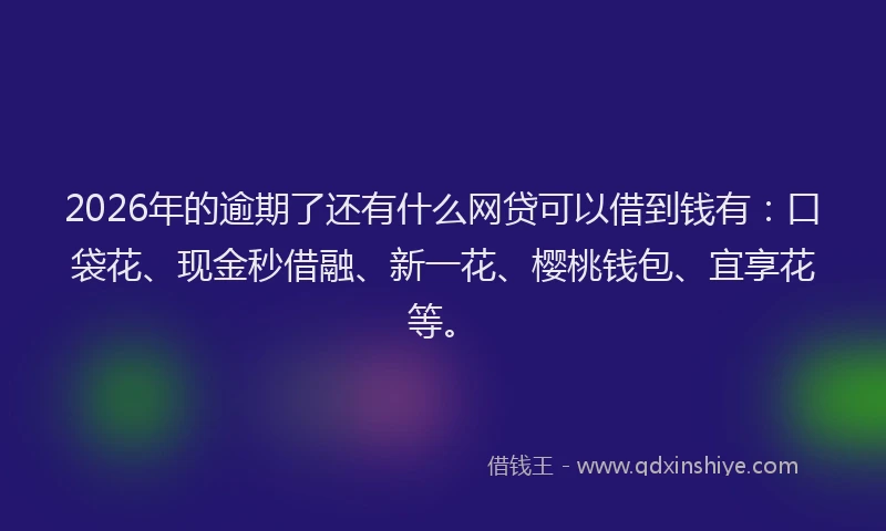 2026年的逾期了还有什么网贷可以借到钱有:口袋花、现金秒借融、新一花、樱桃钱包、宜享花等。