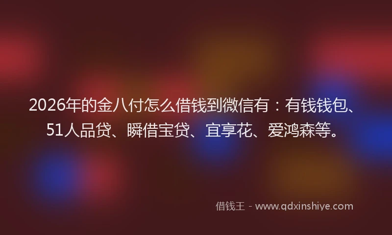 2026年的金八付怎么借钱到微信有：有钱钱包、51人品贷、瞬借宝贷、宜享花、爱鸿森等。