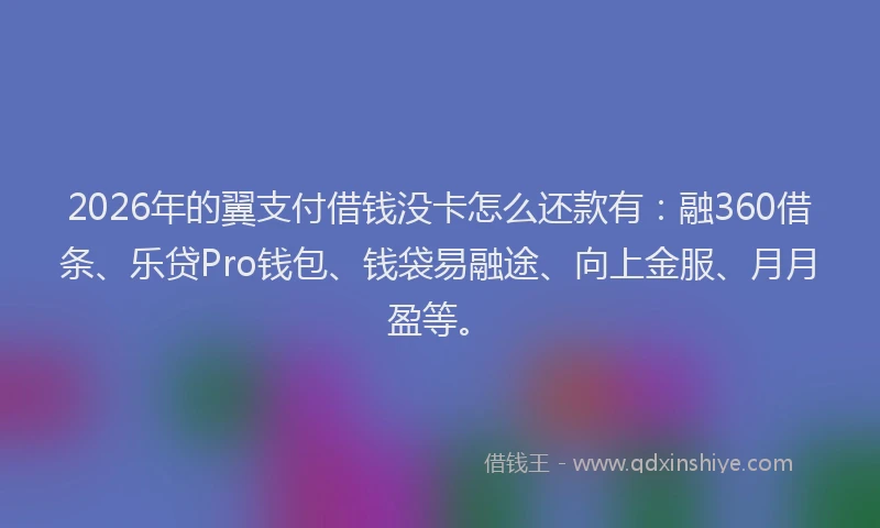 2026年的翼支付借钱没卡怎么还款有：融360借条、乐贷Pro钱包、钱袋易融途、向上金服、月月盈等。