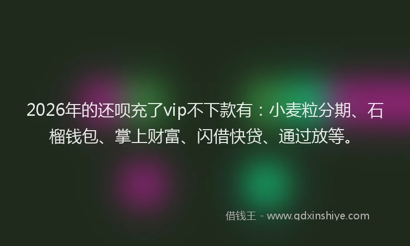 2026年的还呗充了vip不下款有：小麦粒分期、石榴钱包、掌上财富、闪借快贷、通过放等。