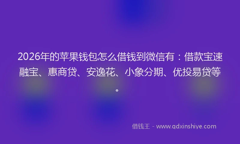 2026年的苹果钱包怎么借钱到微信有：借款宝速融宝、惠商贷、安逸花、小象分期、优投易贷等。